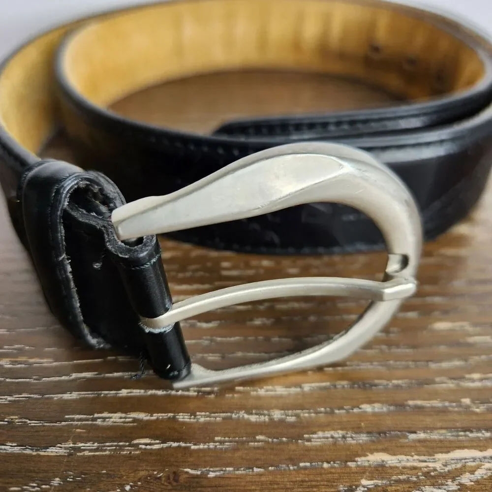 Genuine Black Leather Mens L (38-40) Embossed American Eagle USA Biker Belt